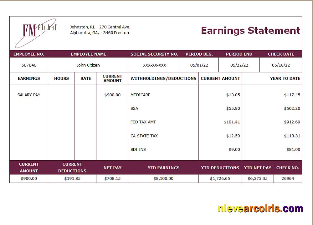 USA insurance company earning statement